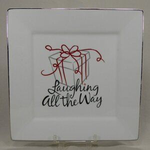 Food Network Eat Drink Be Merry Square Dessert Plate Laughing All Way Christmas